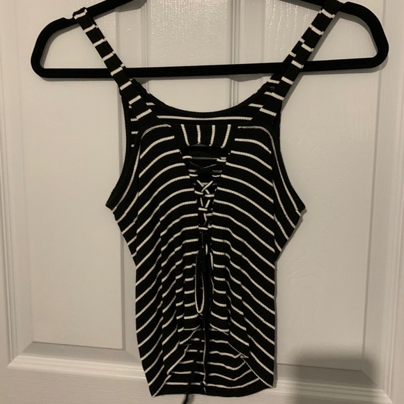 AE Black & White Stripped Tank Top With Tie Back - Picture 2 of 2